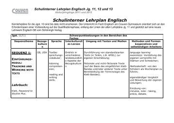 Schulinterner Lehrplan Englisch - Couven-Gymnasium Aachen