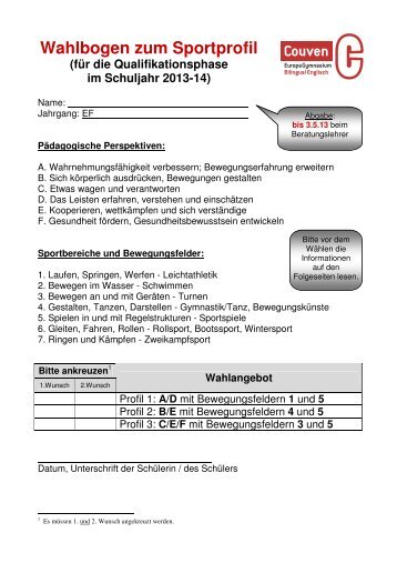 Wahlbogen Sportprofil _2013-14_ - Couven-Gymnasium Aachen