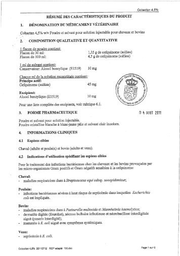 Cobactan 4,5% pdre et solv. p. sol. inj. Chevaux Bovins