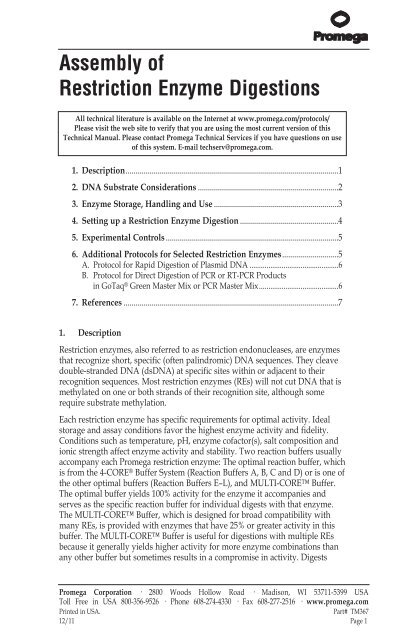 Assembly of Restriction Enzyme Digestions - Promega