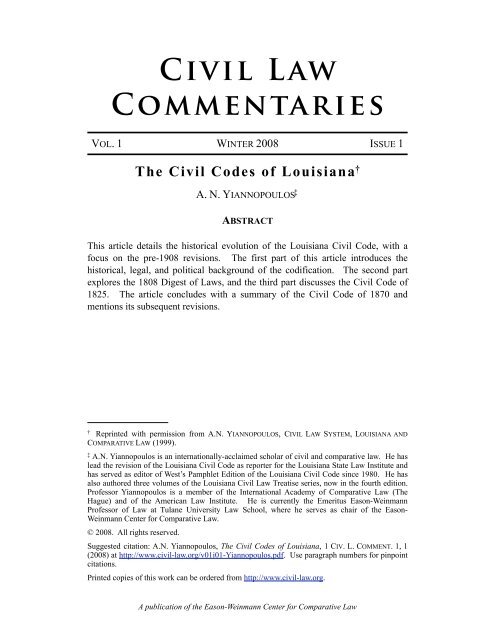 Civil Codes of Louisiana - Tulane Law School - Tulane University