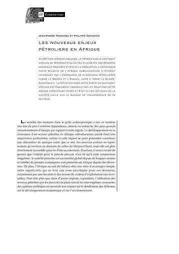 Les nouveaux enjeux pétroliers en Afrique - Politique Africaine