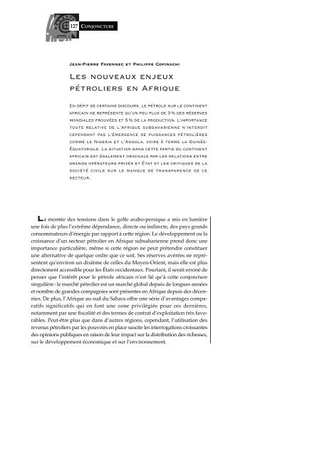 Les nouveaux enjeux pétroliers en Afrique - Politique Africaine