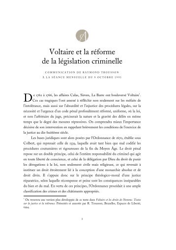 Voltaire et la réforme de la législation criminelle - Académie royale ...