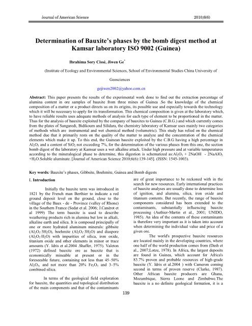 Determination of Bauxite's phases by the bomb digest method at ...