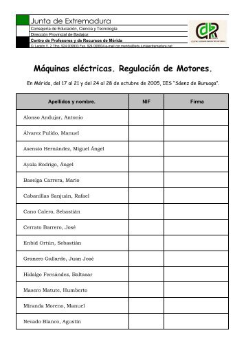 Máquinas eléctricas. Regulación de Motores. - CPR de Mérida