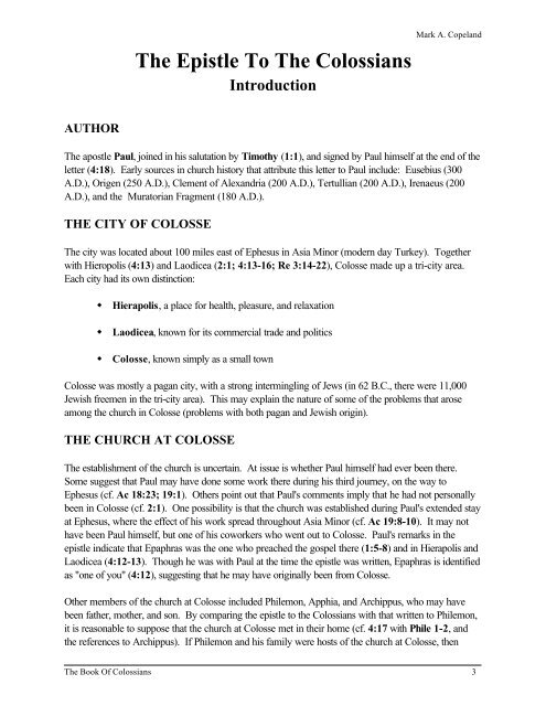 The Epistle To The Colossians - Executable Outlines