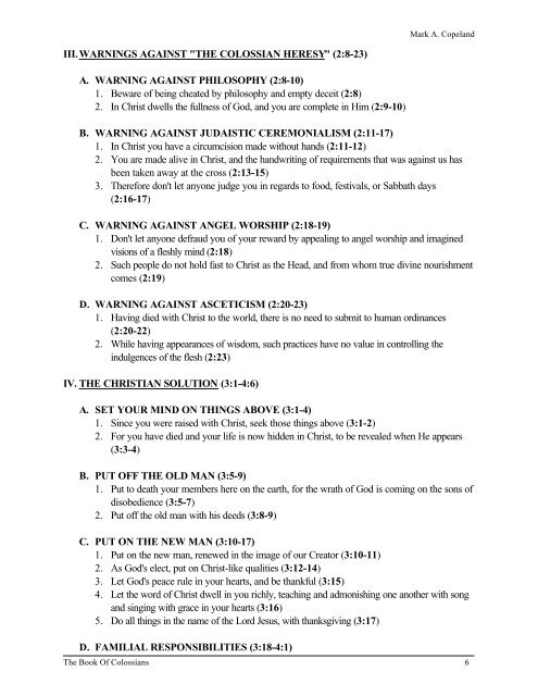 The Epistle To The Colossians - Executable Outlines