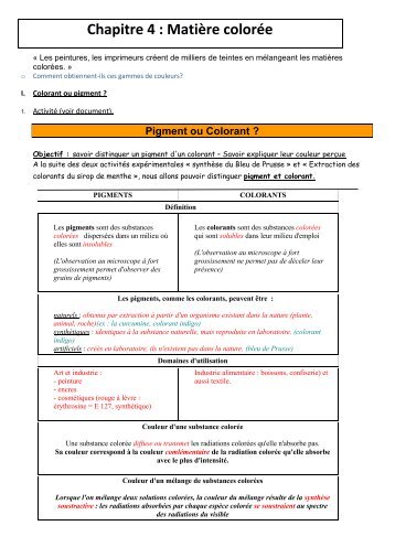 Chapitre 4 : Matière colorée