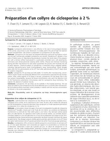 Préparation d'un collyre de ciclosporine à 2 %