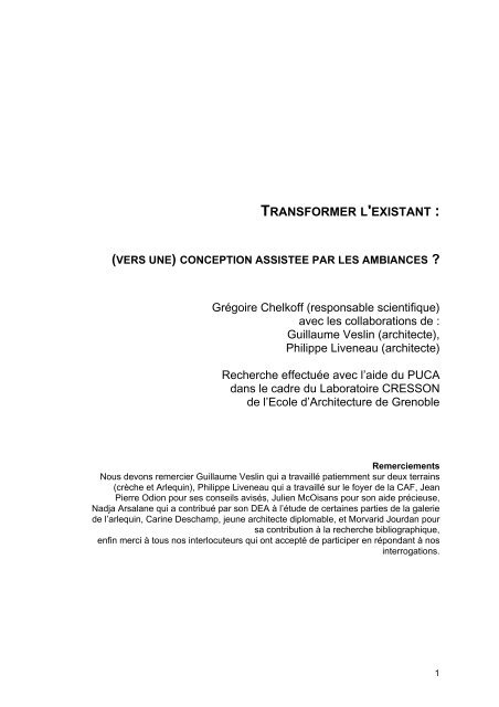 Transformer l'existant : vers une conception assistée par - Le réseau ...