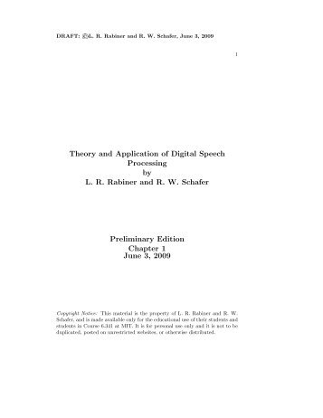 Theory and Application of Digital Speech Processing by L. R. ...