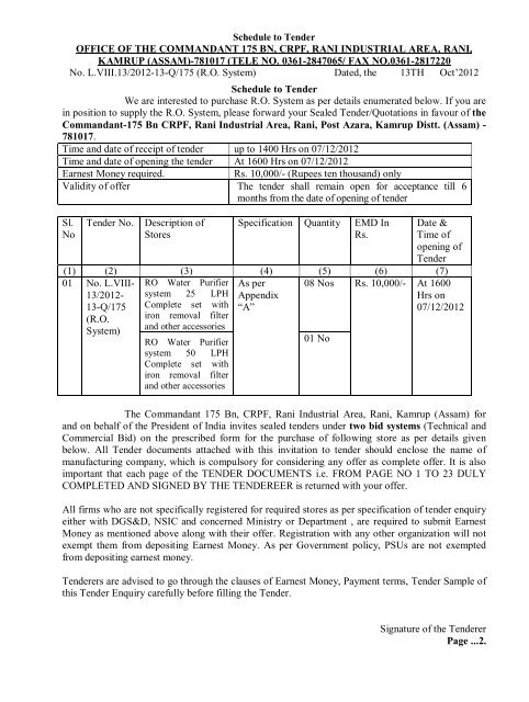 Office Of The Commandant 175 Bn Crpf Rani Industrial Area Rani