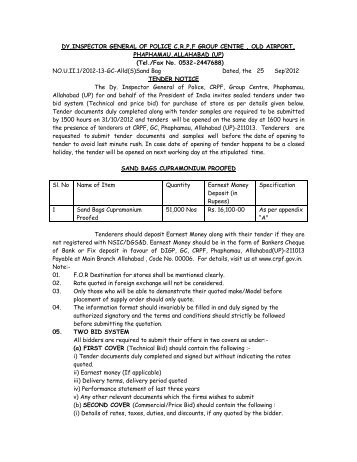 Tender for Purchase of Sand Bags Cupramonium Proofed GC CRPF ...