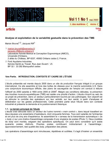 Analyse et exploitation de la variabilité gestuelle ... - Pistes - UQAM