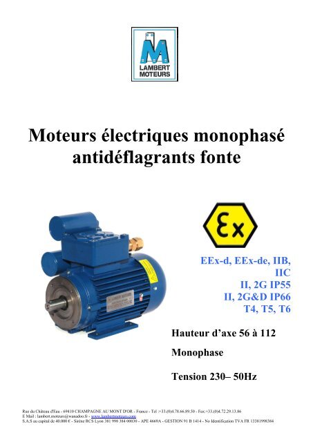 Moteurs électriques monophasé antidéflagrants fonte - LAMBERT ...