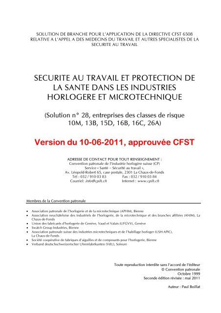 SECURITE AU TRAVAIL ET PROTECTION DE LA SANTE DANS ...