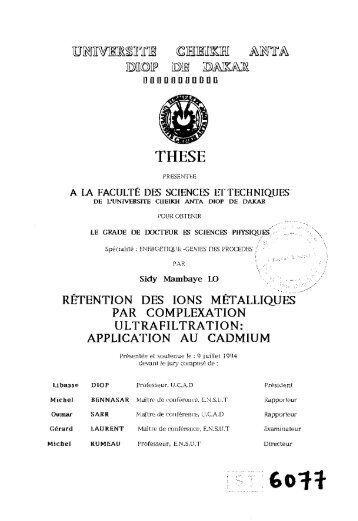 Rétention des ions métalliques par complexation ultrafiltration ... - SIST