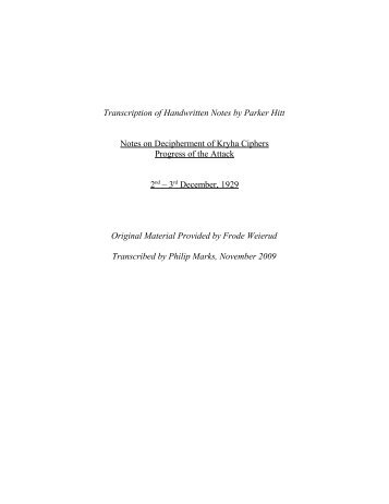 Notes on Decipherment of Kryha Ciphers - Frode Weierud's ...