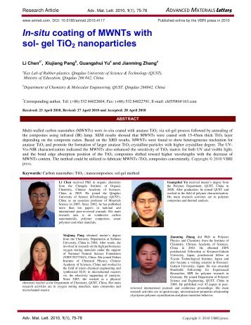 In-situ coating of MWNTs with sol- gel TiO2 nanoparticles