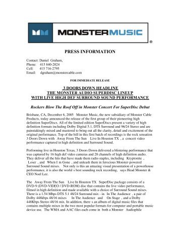 PRESS INFORMATION - Monster Cable