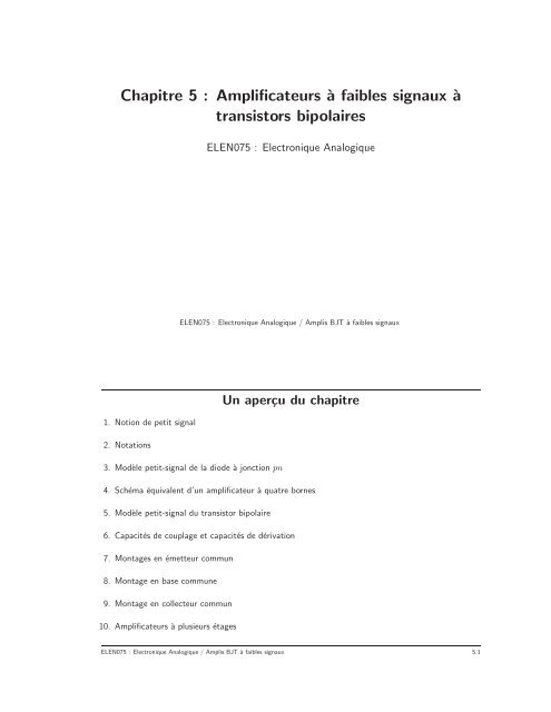 Chapitre 5 : Amplificateurs `a faibles signaux `a ... - Montefiore