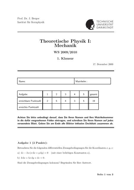 Theoretische Physik I: Mechanik