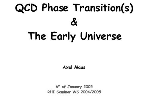 QCD phase transition in the early universe - Theory Center