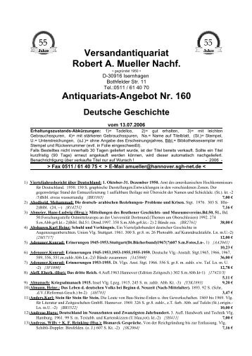 Antiquariats-Angebot Nr. 160 Deutsche Geschichte - Antikbuch24