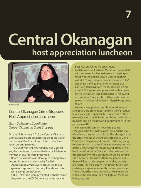 Volume 18 Issue 3 - Winter 2012 - Crime Stoppers Central Okanagan