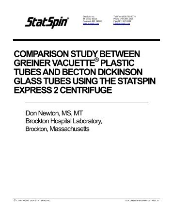 Comparison Study Between Greiner Plastic Tubes and Becton ...