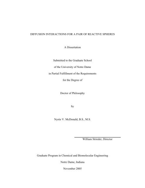 Diffusion Reaction Interaction for a Pair of Spheres - ETD ...