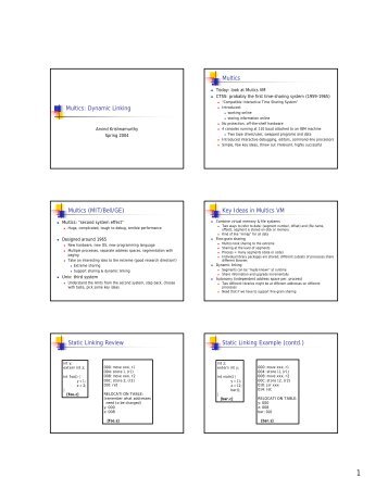 Multics: Dynamic Linking Multics Multics (MIT/Bell/GE ... - Washington