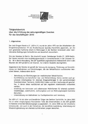 Tätigkeitsbericht 2010 - Anti Drogen Verein