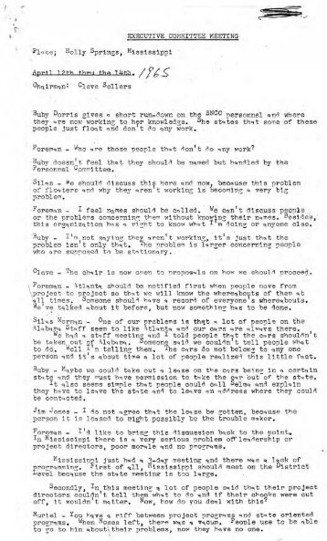 SNCC Executive Committee Minutes, 4/65 - Civil Rights Movement ...