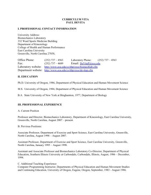 Curriculum Vitae - East Carolina University