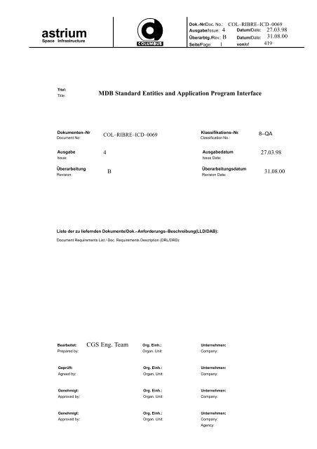 Database Interface (MDB ICD) - Astrium ST Service Portal