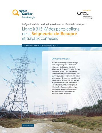 Ligne à 315 kV des parcs éoliens de la Seigneurie-de-Beaupré et ...