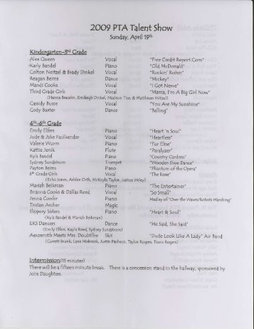 to view the talent show program listing all participants