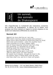 Un sonnet, des sonnets de Shakespeare - Maison de la Poésie