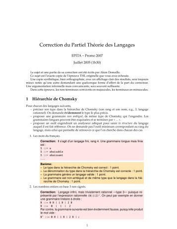 Correction du Partiel Théorie des Langages - Lrde - Epita