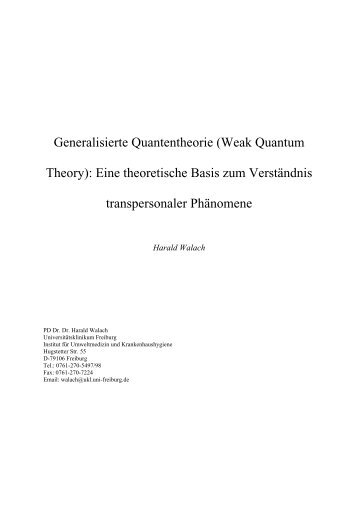 Generalisierte Quantentheorie (Weak Quantum Theory): Eine ...