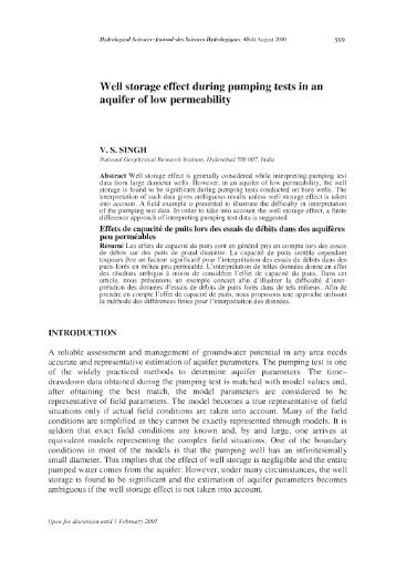 Well storage effect during pumping tests in an aquifer of low ... - IAHS