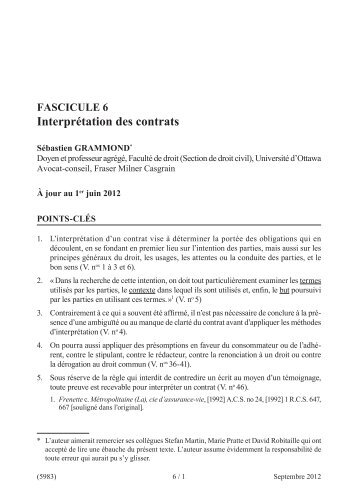 FASCICULE 6 Interprétation des contrats - LexisNexis Store ...