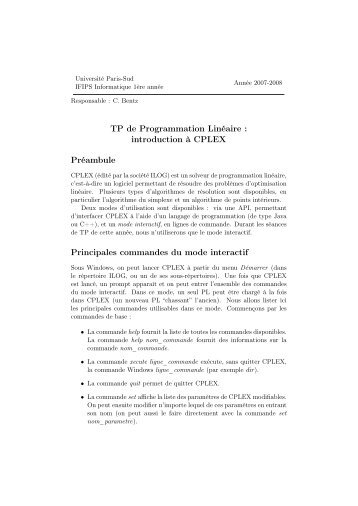 TP de Programmation Linéaire : introduction à CPLEX ... - LRI