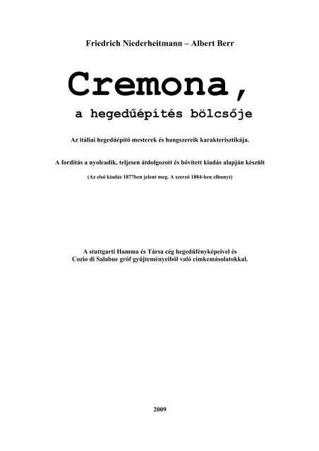 Cremona, a hegedűépítés bölcsője - MEK