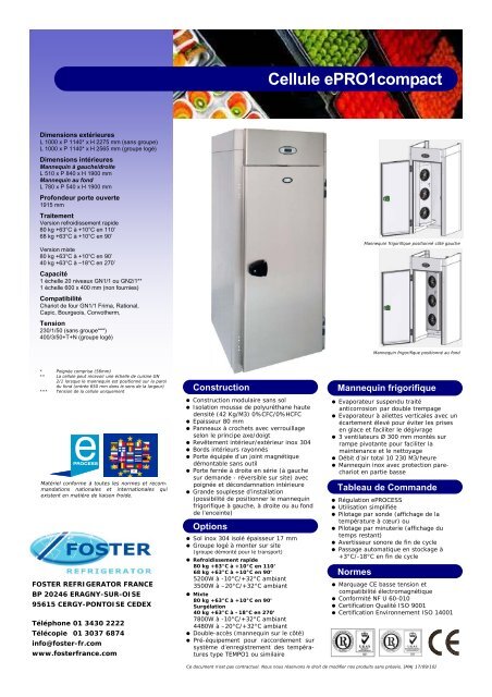 Cellule ePRO1 COMPACT - Foster Refrigerator