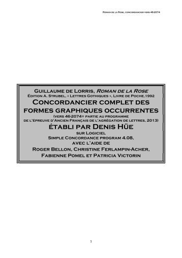 Concordancier complet des formes graphiques occurrentes établi ...