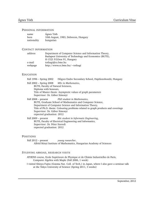 Ágnes Tóth Curriculum Vitae