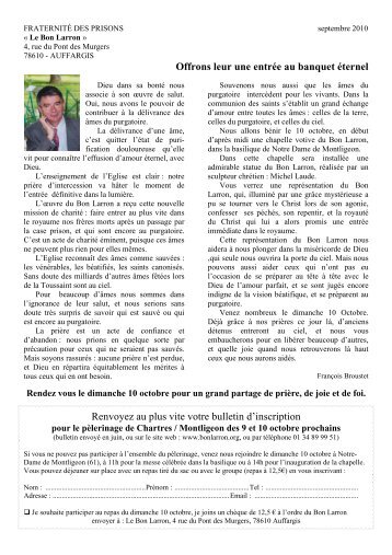 cette lettre de Septembre 2010 au format .pdf - Fraternité le Bon Larron